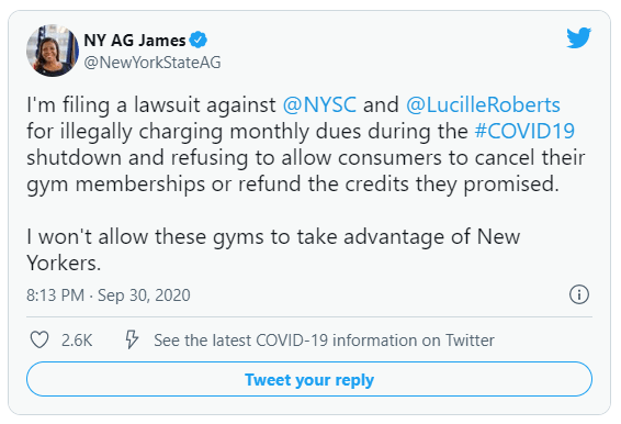 AG Letitia James alleges New York Sports Club and Lucille Roberts